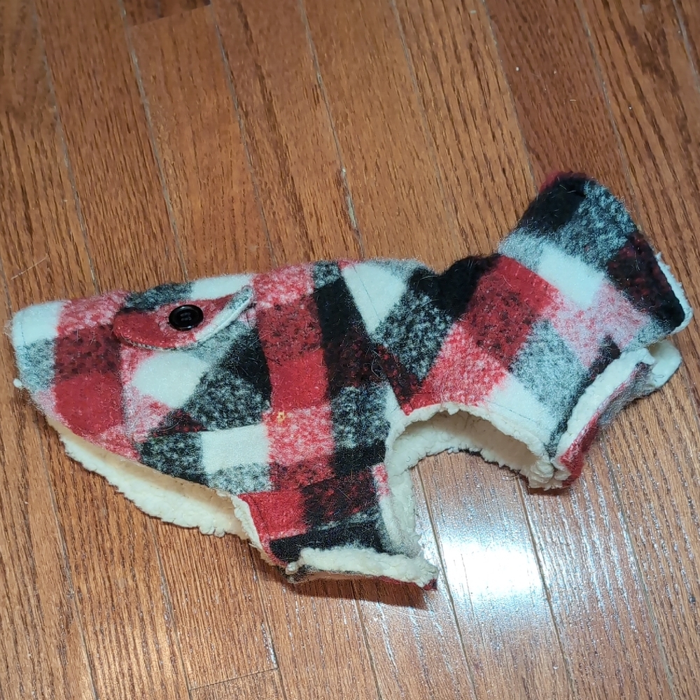 Plaid Wool Dog Jacket with Button Pockets Size Small 12"-13" Length